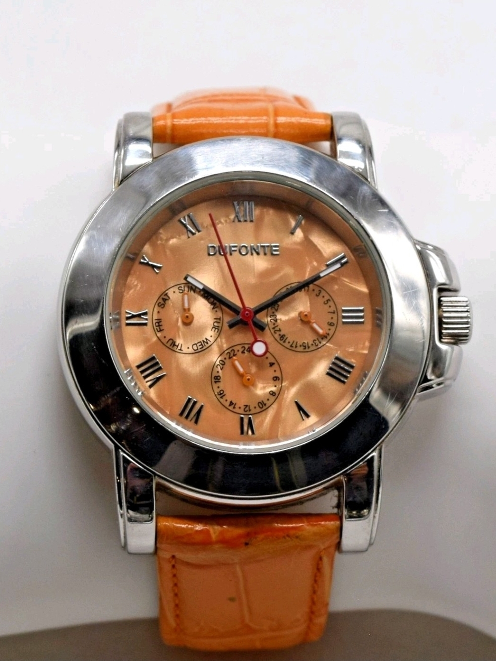 Unisex Dufonte by Lucien Piccard 727022OR All Steel 3 Register Orange Watch